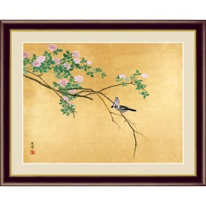 絵画 額入り インテリア アート 送料無料 額絵   日本の名画 円山応挙 高精彩複製画 薔薇文鳥(ばらぶんちょう) 