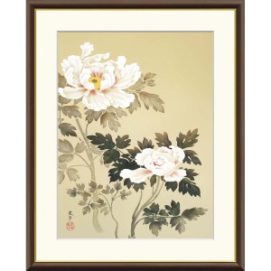 絵画 日本の名画  朝之牡丹 菱田春草 額入り インテリア アート 額絵 高精彩複製画 送料無料 F8号サイズ