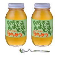 鈴木養蜂場 はちみつ 大瓶2本セット(菜の花1.2kg、レンゲ1.2kg、はちみつスプーン) |b03