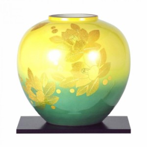 九谷焼 登陽志作 8号花瓶 金箔山茶花 N175-08【メーカー直送】代引き・銀行振込前払い・同梱不可