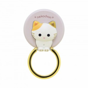 ねこちゃんのスマホリング みけ RING-NEKO04 ネコ 猫 雑貨 スマートフォン リング 回転 スタンド 縦置き 横置き【メール便送料無料】 