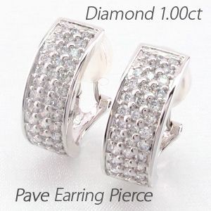 ダイヤモンド イヤリング レディース クリップ ゴールド 18k ピアス パヴェ 1.00ct スクエア 18金 K18