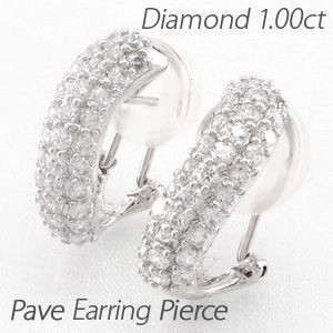 ダイヤモンド イヤリング レディース クリップ ピアス プラチナ 900 パヴェ 1.00ct ウェーブ