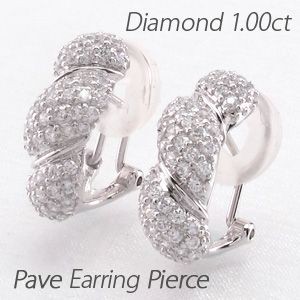 ダイヤモンド イヤリング レディース クリップ ピアス プラチナ 900 パヴェ 1.00ct ウェーブ