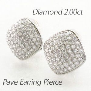 ダイヤモンド イヤリング レディース クリップ ピアス プラチナ 900 パヴェ スクエア 2.00ct