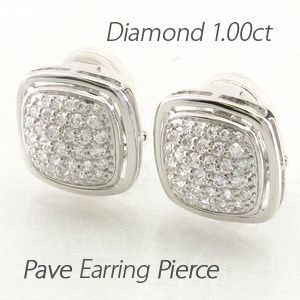 ダイヤモンド イヤリング レディース クリップ ピアス プラチナ 900 パヴェ 1.00ct スクエア