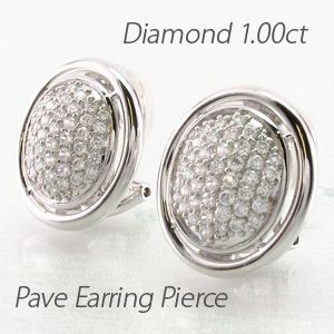 ダイヤモンド イヤリング レディース クリップ ピアス プラチナ 900 パヴェ 1.00ct スクエア