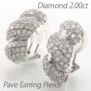 ダイヤモンド イヤリング レディース クリップ ピアス プラチナ 900 パヴェ 2.00ct ウェーブ