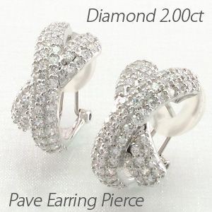 ダイヤモンド イヤリング レディース クリップ ゴールド 18k ピアス パヴェ 2.00ct クロス 18金 K18