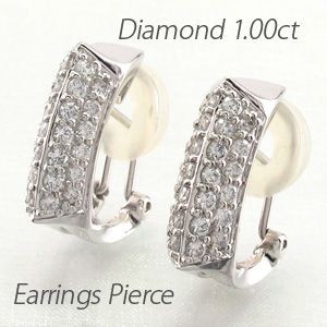 ダイヤモンド イヤリング レディース クリップ ピアス プラチナ 900 パヴェ 1.00ct スクエア