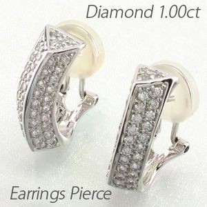 ダイヤモンド イヤリング レディース クリップ ゴールド 18k ピアス パヴェ 1.00ct ウェーブ 18金 K18