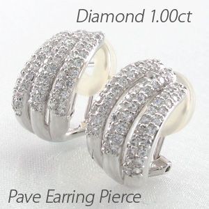 ダイヤモンド イヤリング レディース クリップ ピアス プラチナ 900 パヴェ ダブル 3連 1.00ct