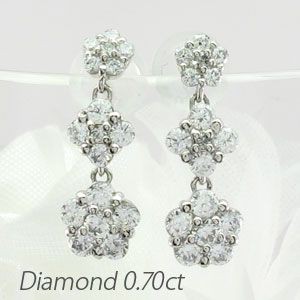 ダイヤモンド ピアス ゴールド 18k フラワー 花 揺レル 18金 K18 0.70ct