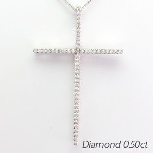 クロス ネックレス レディース ダイヤモンド プラチナ 900 ペンダント 十字架 シンプル 大ブリ