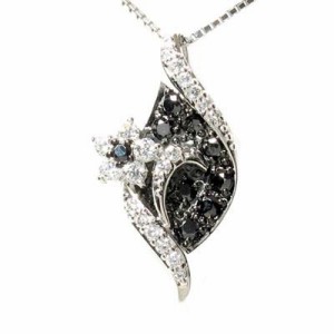 ブラックダイヤモンド ネックレス ゴールド 18k ペンダント フラワー 花 ブラックダイヤモンド