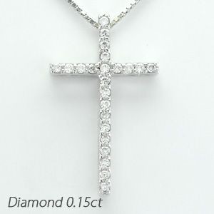 クロス ネックレス レディース ダイヤモンド プラチナ 900 ペンダント 十字架 シンプル 0.15ct