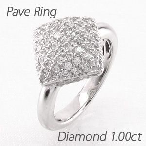 パヴェリング レディース ダイヤモンド ゴールド 18k スクエア 1.00ct 18金 K18