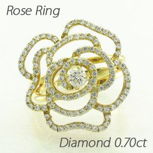 ダイヤモンド リング 指輪 ゴールド 18k ローズ 薔薇 バラ フラワー 18金 K18 YG0.70ct