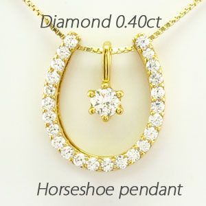 馬蹄 ネックレス レディース ダイヤモンド ゴールド 18k ペンダント ホースシュー 一粒 18金