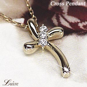 クロスペンダント ネックレス スリーストーン ダイヤモンド 十字架  K18ホワイトゴールド