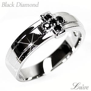 メンズリング クロス ブラックダイヤモンド 幅広 結婚指輪 K18ホワイト/イエロー/ピンクゴールド