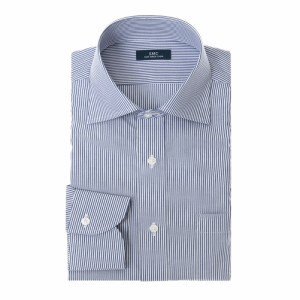 ワイシャツ メンズ 長袖 綿100％ 形態安定  ネイビー ロンドンストライプ セミワイドカラー S【CMD170-456】