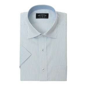 送料無料 ワイシャツ メンズ クールビズ 半袖 形態安定 接触冷感 ワイドカラー ブルー ストライプ【GIN523-350】