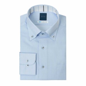 ワイシャツ メンズ 長袖 形態安定 ワイシャツ  Yシャツ ボタンダウン ブルー ストライプ 吸水速【YDD194-250】