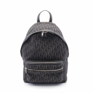 ディオール Dior オブリーク ジャカード リュックサック バックパック バッグ キャンバス レザー メンズ レディース ネイビー系 / ブラッ