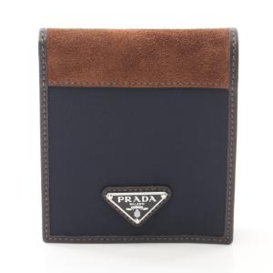 PRADA ネイビー バイカラ二つ折り財布　メンズ PRADA プラダ メンズ 長財布 ネイビーブルー＋グレー
