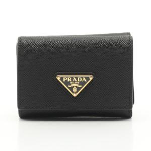 プラダ PRADA SAFFIANO TRIANG 三つ折り財布 財布 サフィアーノレザー レディース ブラック系 1MH042QHHF0002 【新品】