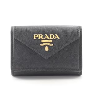 プラダ PRADA VITELLO MOVE 三つ折り財布 財布 サフィアーノレザー レディース ブラック系 1MH021 【中古】