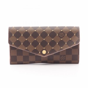 ルイ・ヴィトン LOUIS VUITTON ポルトフォイユ サラ ダミエエベヌ スタッズ ローズバレリーヌ 二つ折り長財布 財布 PVCコーティングキャ