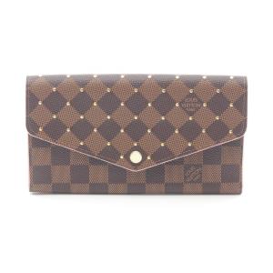 ルイ・ヴィトン LOUIS VUITTON ポルトフォイユ サラ ダミエエベヌ スタッズ ローズバレリーヌ 二つ折り長財布 財布 レザー PVC レディー