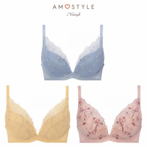 セール20%OFF(アモスタイル)AMOSTYLE チャーミングラマースリムラインDeepV ブラ＆ショーツセット ラインアートステッチ (B,C,Dカップ) A