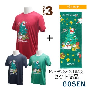 [ゴーセン バドミントン ジュニアグッズ]（NPT19／NTF05）ぽちゃ猫／クリスマス BADMINTON／Tシャツ＆タオルセット／ジュニア