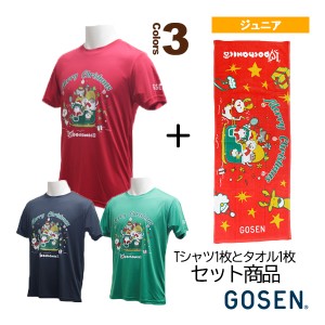 [ゴーセン テニス ジュニアグッズ]（NPT20／NTF06）ぽちゃ猫／クリスマス Tシャツ＆タオルセット／ジュニア