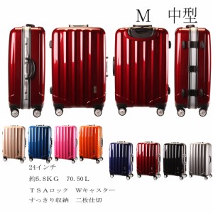【半額セール】フレーム開閉式スーツケース M 中型 KT523ACX-M　TSAロック 四輪Ｗキャスター 2枚の仕切り キャリーバック　海外旅行　修