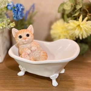 キャットオーナメント 茶トラ バスタブ キトン キティ 子猫 置物 オブジェ インテリア ガーデニング 本物そっくり リアル 癒し かわいい 