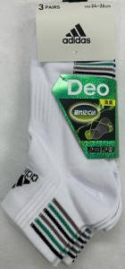 メンズアデイダスソックス adidas 3足組靴下 DEO消臭 破れにくい 24ｃｍ〜26ｃｍ 26ｃｍ〜28ｃｍ 送料無料 06e04w-001
