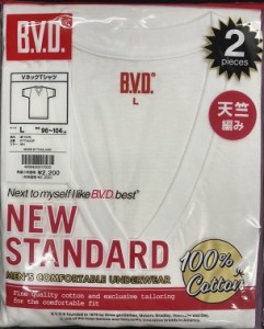 EY714a【B.V.D.】BVD2枚組（1組）¥1580と安！フジボウホールデイングスの商品です。天竺編みV首半袖サイズ＝Ｍ・Ｌ・ＬＬの3サイズ綿ー1