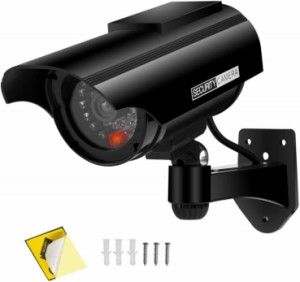 防犯カメラ ダミーカメラ ソーラーパネル搭載 赤LED常時点滅 防水 屋内外両用 監視カメラ ABK-021