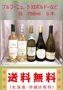 送料無料 　♪フランス5冠金賞など4本　+ブルゴーニュ　1本　計白5本 750ml　　　（北海道、沖縄は有料） 