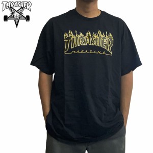 スラッシャー THRASHER スケボー Tシャツ USA企画 FLAME LOGO TEE ブラック・ブラック NO156