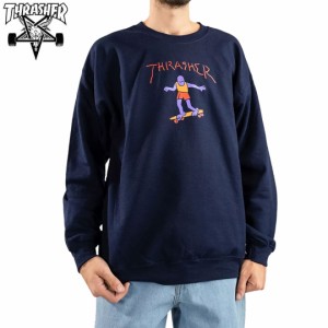 スラッシャー THRASHER スケボー スウェット USA企画 GONZ FILL CREWNECK SWEAT NAVY ネイビー NO31