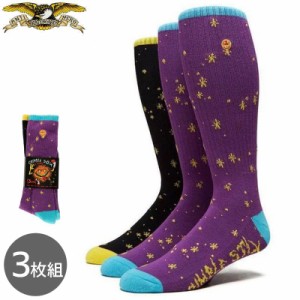 アンタイヒーロー ANTIHERO スケート ソックス GRIMPLE DUST 3PK SOCKS パープル ブラック NO20