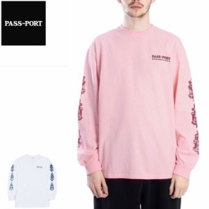 PASS~PORT パスポート スケボー ロング Tシャツ FOUNTAINS FOR LIFE L/S TEE ピンク/ホワイト NO1