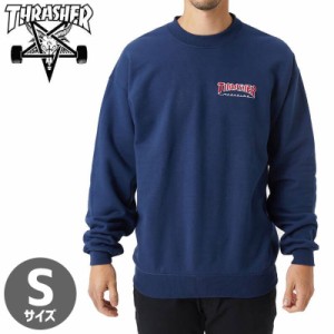 スラッシャー スウェット THRASHER Sサイズ USAモデル EMBROIDERED OUTLINED CREWNECK SWEATSHIRT ネイビー NO24