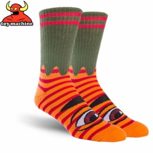 トイマシーン TOY MACHINE スケボー ソックス SECT EYE STRIPE ARMY/ORANGE SOCKS アーミー/オレンジ NO104