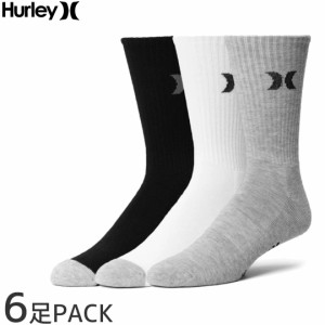 ハーレー HURLEY サーフ スケート ソックス メンズ 6足組 1/2 TERRY CREW SOCKS ブラック/ホワイト/ヘザーグレー NO3